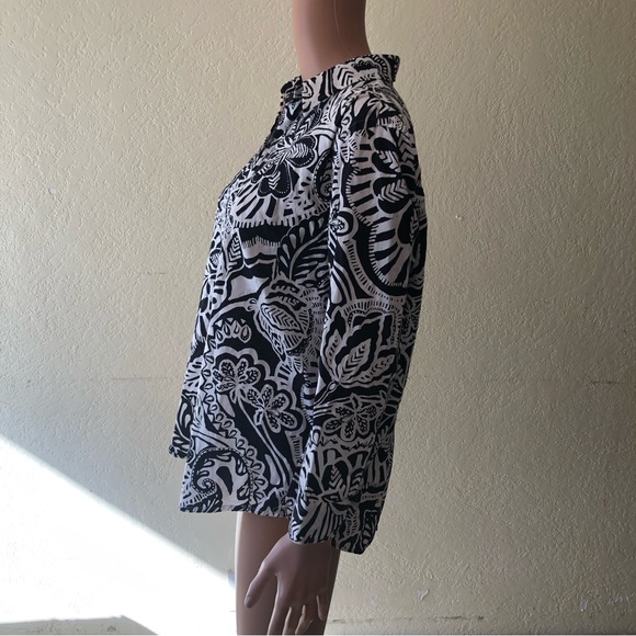Lauren Ralph Lauren Women’s Black/White Floral Blouse Size L Button-Up Collared - Picture 3 of 16